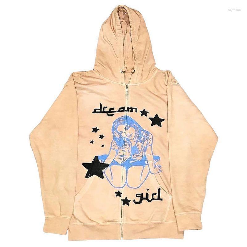 

Women' Hoodies & Sweatshirts Harajuku Retro High Street Goth Couple Sweatshirt Y2K Shin-print Hoodie Women Loose Zipper Winter WomenWomen