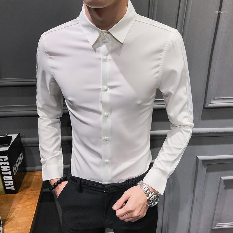 

Men's Casual Shirts Spring 2022 Mens Slim Fit Streetwear Fashion Patchwork Design Shirt Men Long Sleeve Night Club Tuxedo Dress, Black