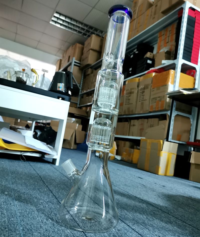 

18 inch Straight Type Glass Water Bong Hookahs with Double Tree Arm Perc Female 18mm Smoking Pipes