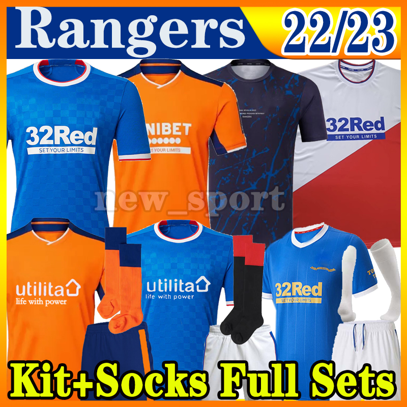

22 23 Rangers Ramsey 16 Soccer Jerseys Glasgow Special 2022 2023 150th Anniversary TRAINING TEE DEFOE BARKER MORELOS Men kids kit add socks full sets Football Shirt, 22 23 home kids+socks