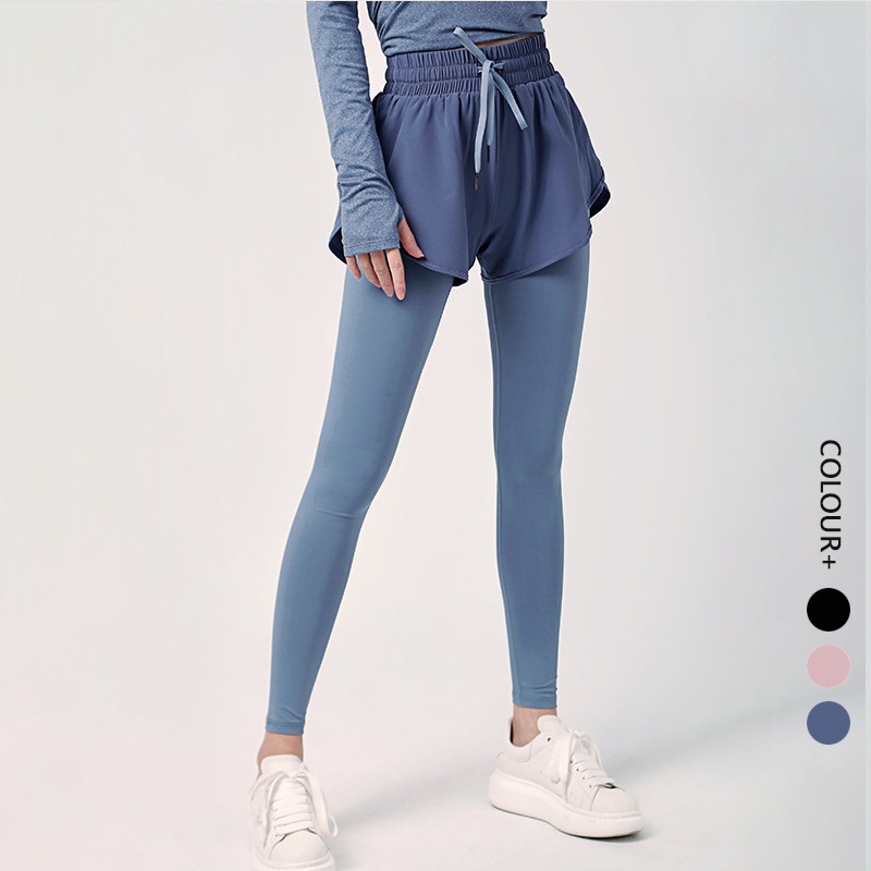 

Womens Leggings Tracksuit Women Yoga Clothes Leggings Fitness Sports Pant Leisure Running Training Fake Two-piece Ninth Pants girls joggers, With o