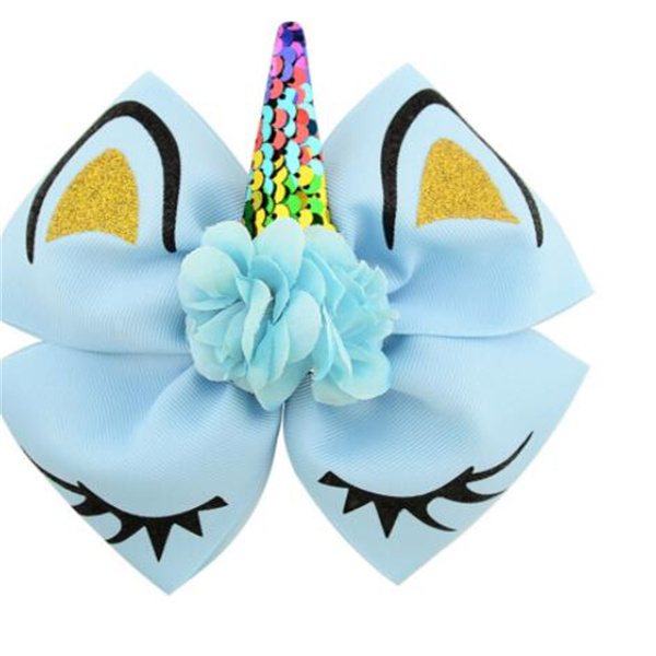 

children's flip Sequin bronzing Unicorn imitation Flower Bow hairpin s12, Photo
