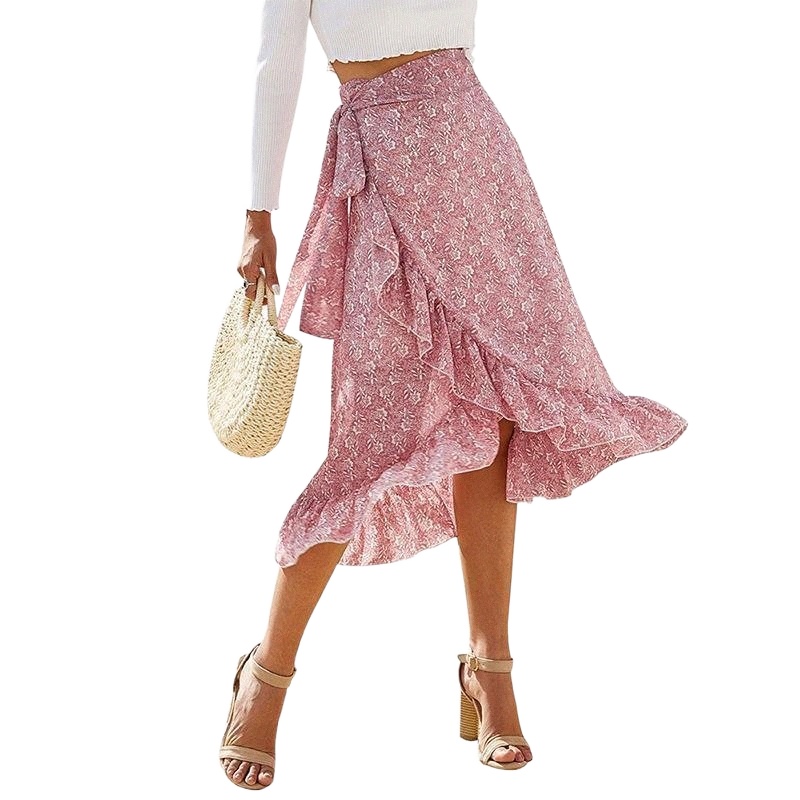 summer Women Chiffon Skirts Sexy Lace-Up Irregular Floral Print Ladies Slim Casual Beach Holiday Midi Skirt Femme 2022 A6lU#-image-790122621