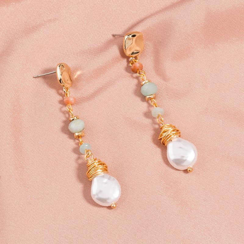 

Dangle & Chandelier Sweet Natural Stone Beads Imitation Pearls Tassel Drop Earrings For Women Girls Cute JewelryDangle