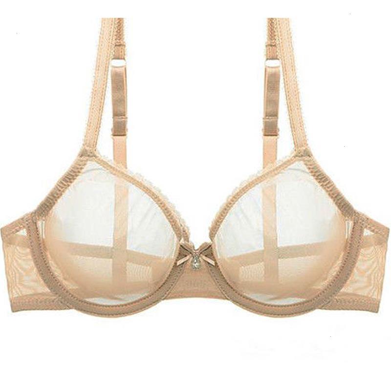 

Women Hollow Bra See Through Sexy Gauze Mesh Transparent Ultra Thin Bras B C D E F 75 80 85, Coffee