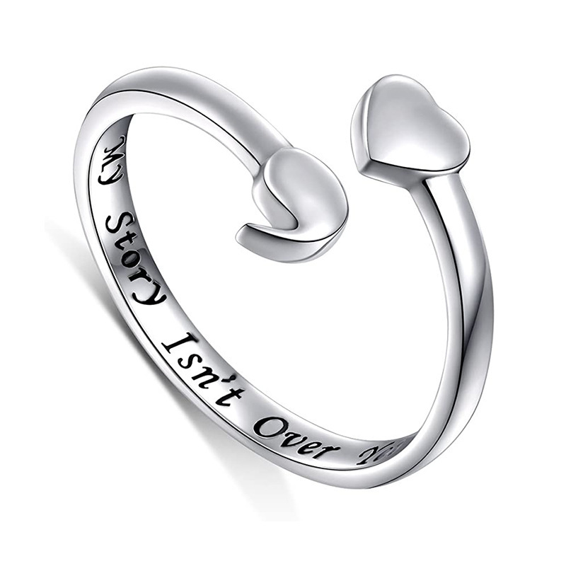 

S925 Silver Heart-shaped Comma Band Rings Open Smooth Surface