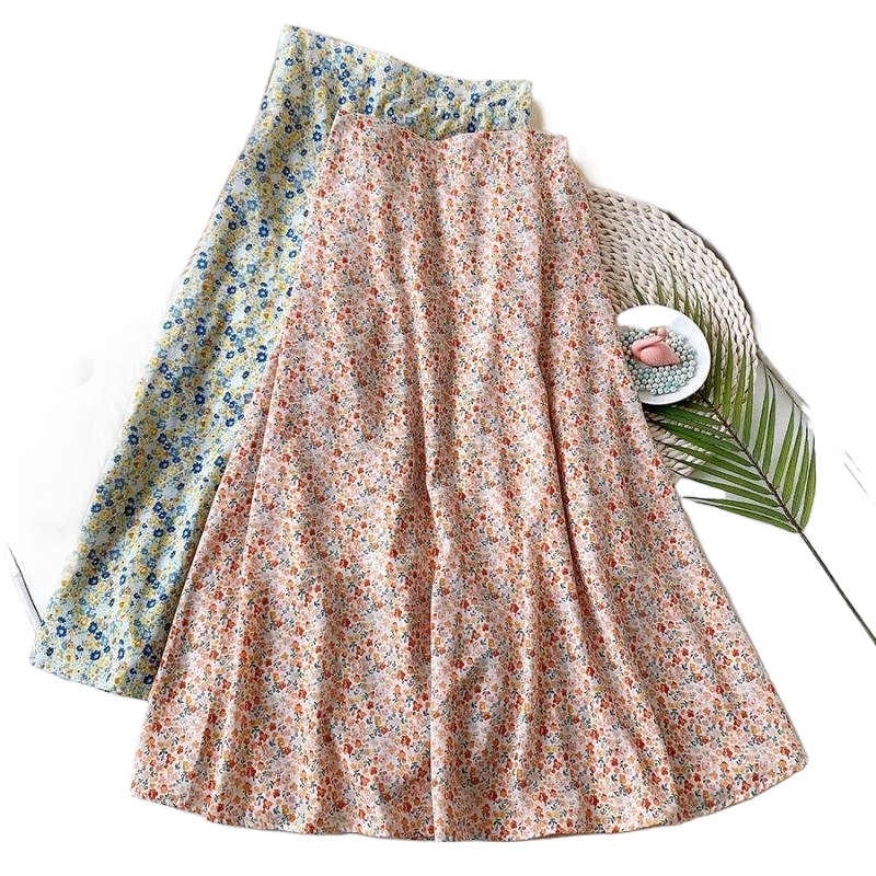 spring And Summer Floral Skirt Women Mid-length High Waist Ropa Mujer All-match Small Fresh A-line Zevity Skirts D85w#-image-790127252