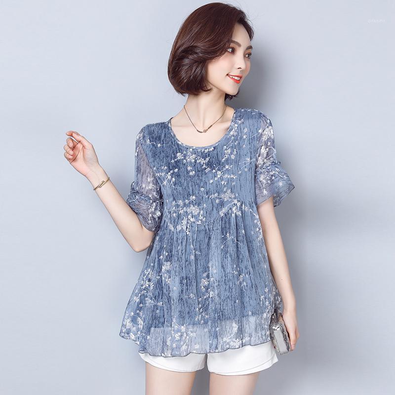 

Short-Sleeved Chiffon Women Blouse 2022 Summer O-Neck Loose Office Lady Elegant Pulls Outwear Tops Women's Blouses & Shirts, See chart