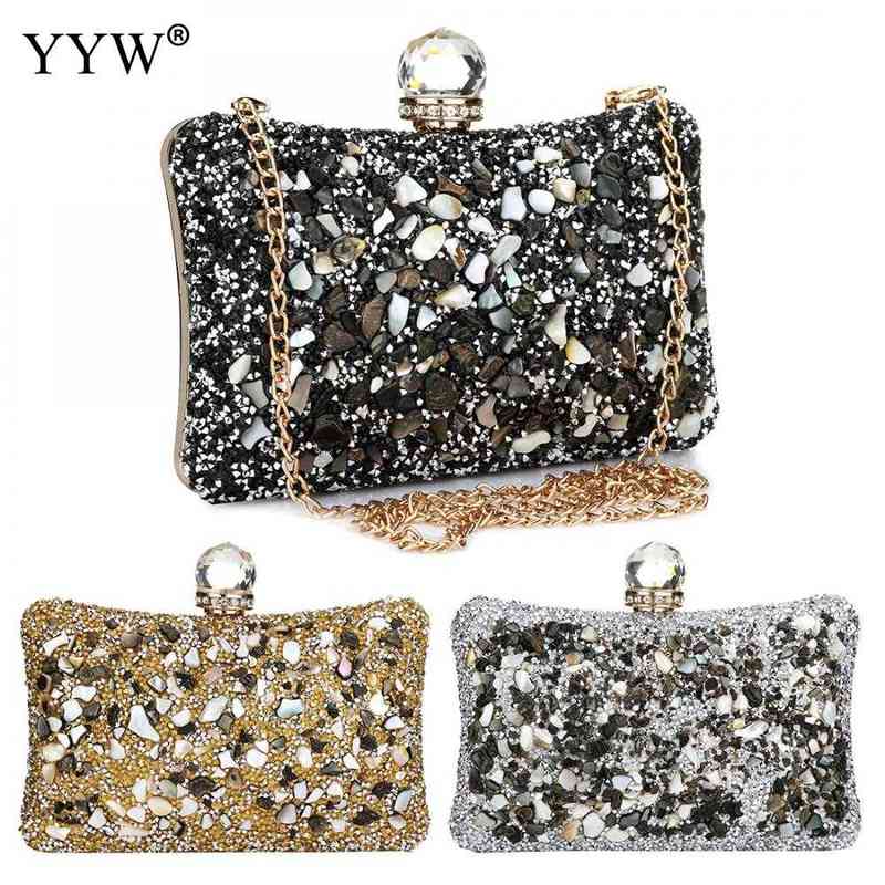 

2021 Silver Diamonds Box Bag Evening Clutch Purse Women Shoulder Bags Ladies Elegant Wedding Party Clutches Pouch With Chain T220727