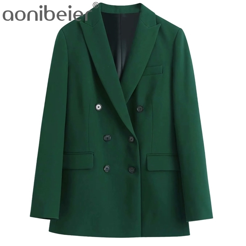 

Aonibeier Woman Casual Traf Coats Spring Double Breasted Flap Pockets Slim Office Lady Suit Jacket Female Long Blazers 220402, Black