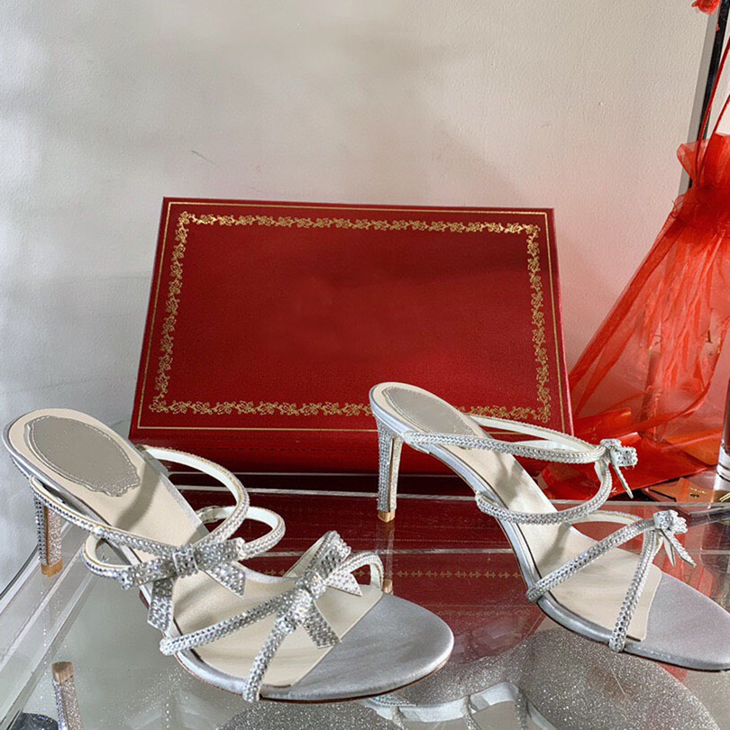 

Round Toe High Heel Sandals Women Summer Narrow Bow Rhinestone Decor Sandalias Sexy Party Banquet Dress Shoes, Gold