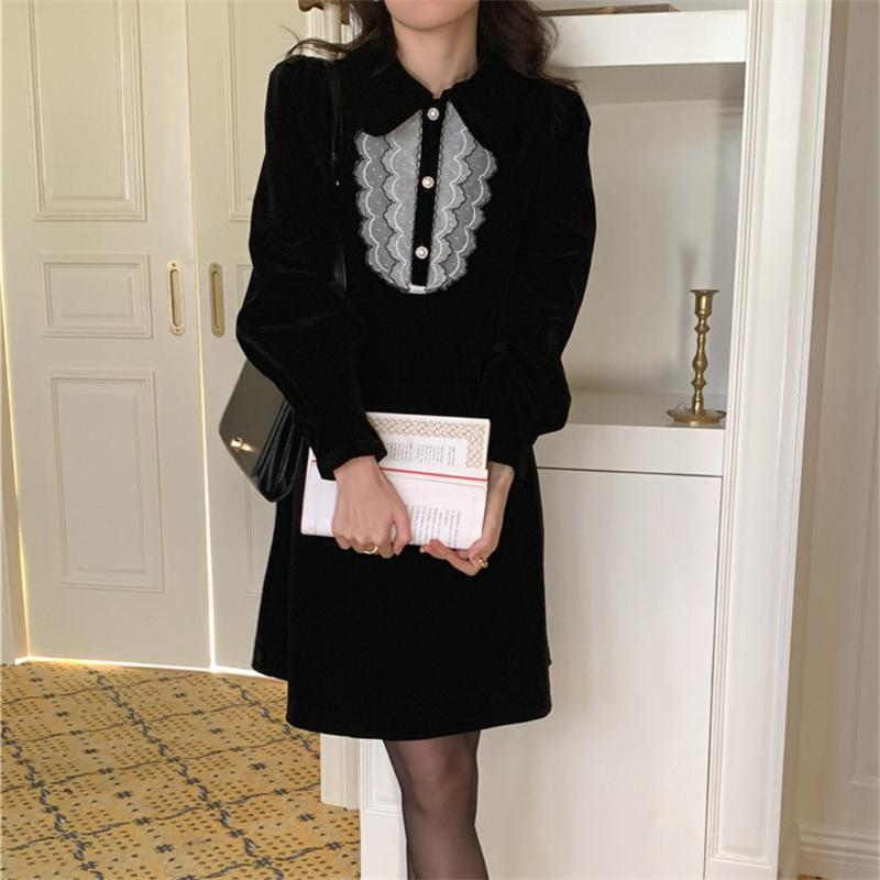 

Casual Dresses Alien Kitty Black Soft Velvet Mini Dress Retro French Chic Elegance High Waist 2022 Femme Fashion Party Vestidos Prom, Photo color