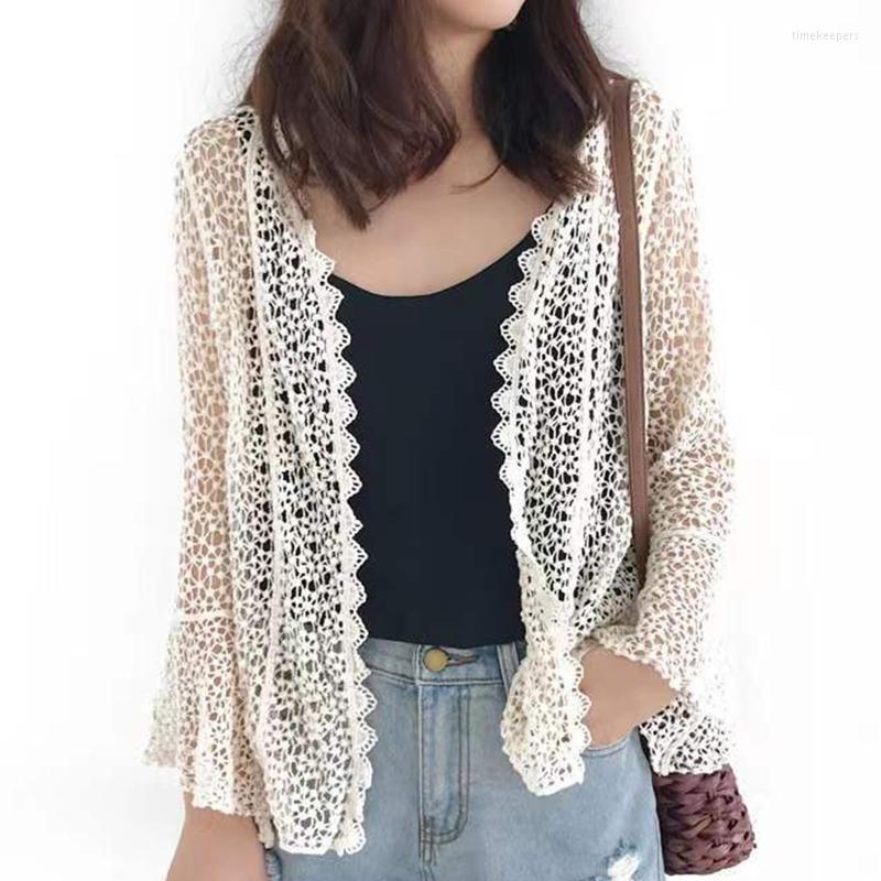 

Women's Knits & Tees Women Flare Long Sleeve Shrug Cardigan Hollow Crochet Open Front Lace SweaterWomen's Time22, White