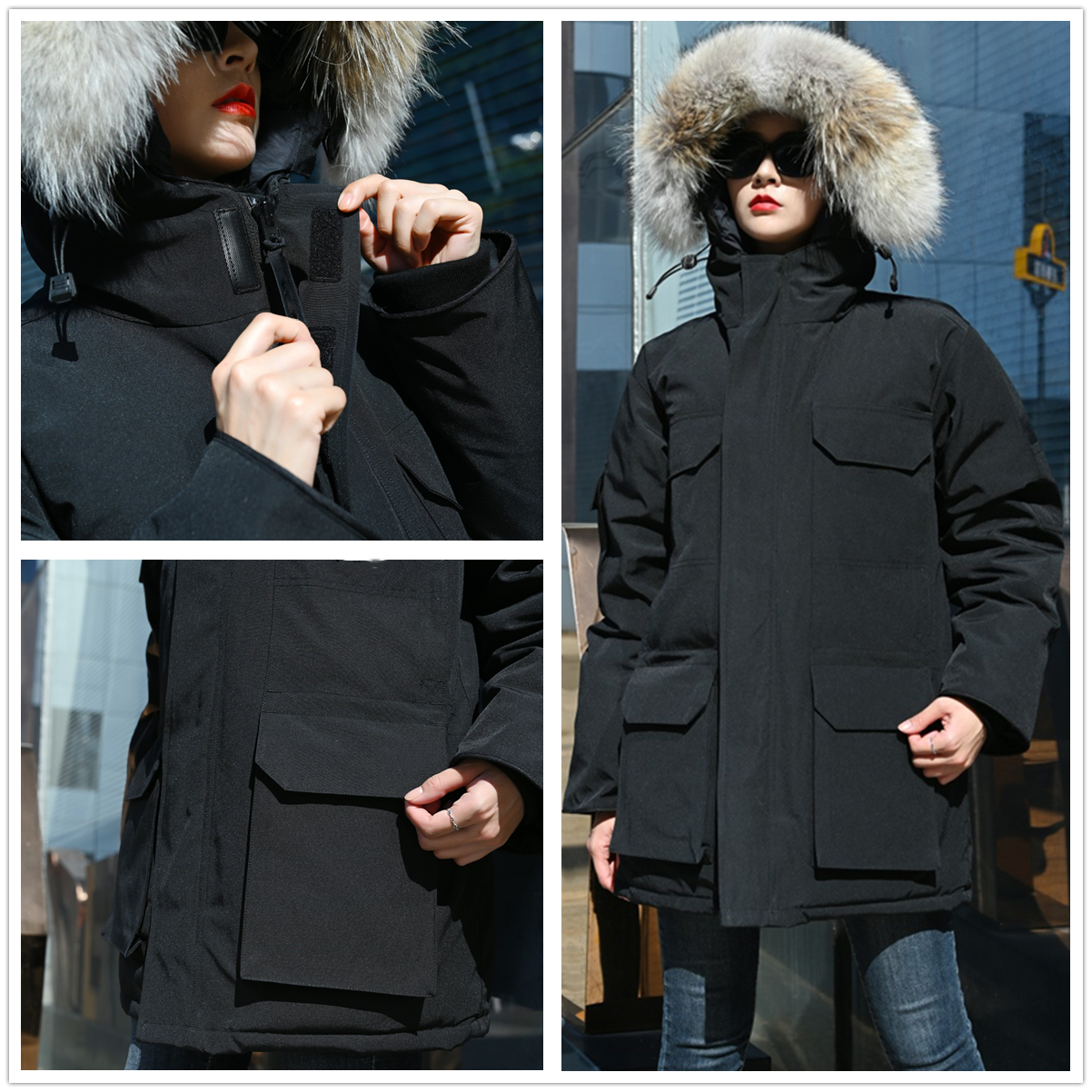 Doudounes d'hiver Parkas à capuche véritable support de fourrure de loup veste pour femme fermeture éclair manteau coupe-vent et imperméable mant