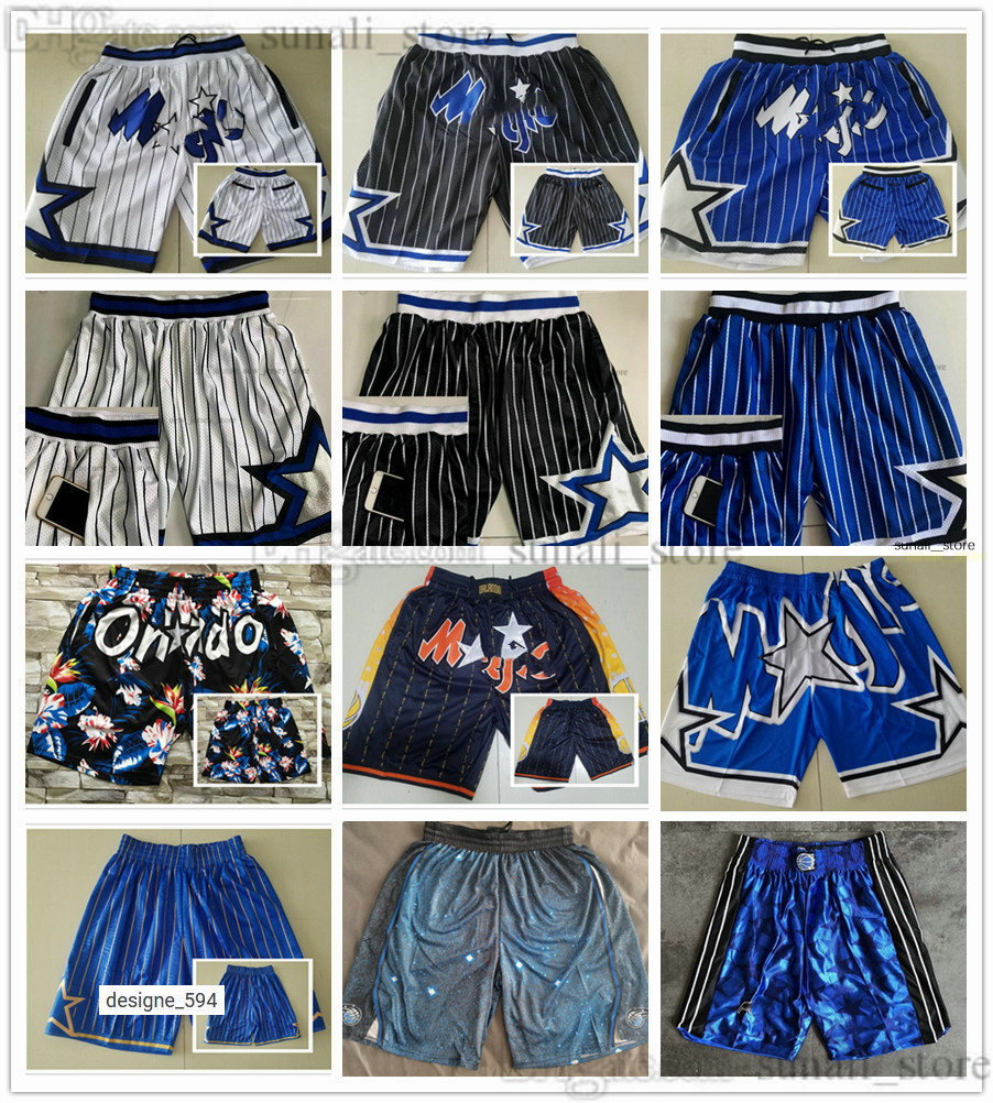 2022 Orlando''Magic''Men Short de basket-ball rétro avec poches Zipper Pantalon de survêtement Bleu Noir Blanc Pantalon Penny Hardaway Mo Bamba