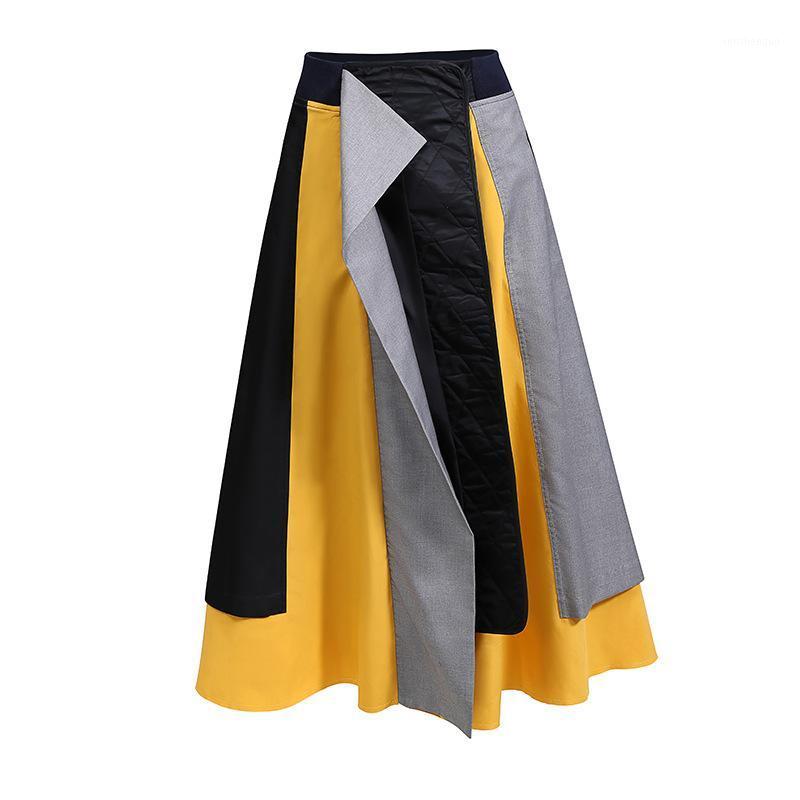 

Skirts Fashion Women High Waist A-line Korean Style Women's Color Block For Woman Harajuku Skirt Ladies Clothes, Green