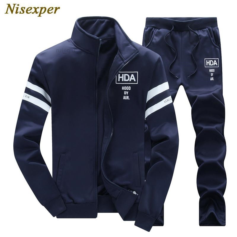 

Tracksuits Selling Men's Autumn Casual Mens Tracksuit Set Zipper Men Sets Print Pleated Workout Hoodies SweatshirtPants Suit Asian Size 4XL, Dark blue