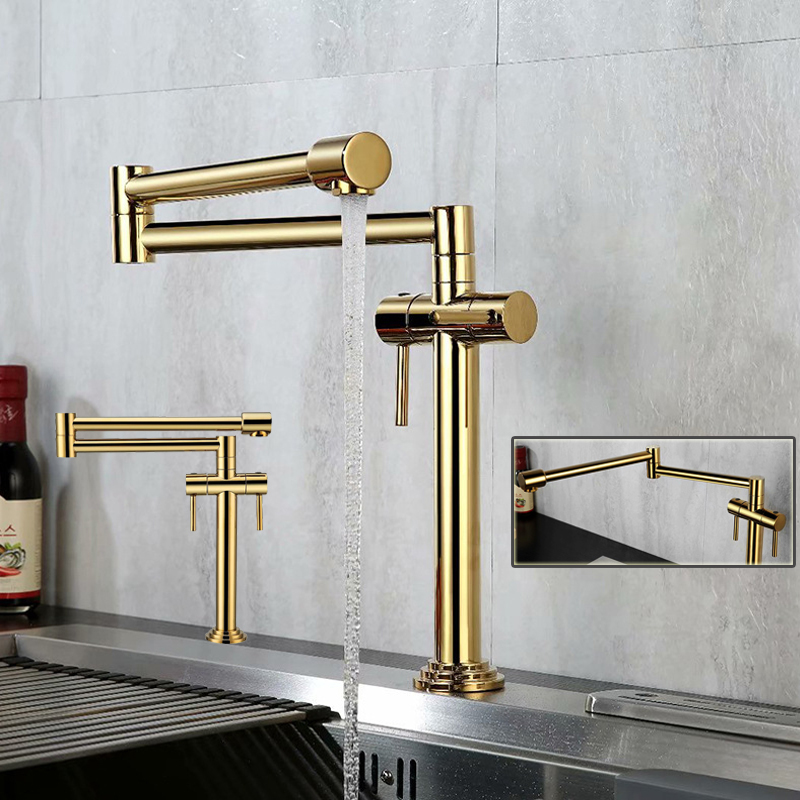 

Rotating universal folding telescopic extension of all-copper Kitchen Faucet splash-proof Hot And Cold Single Hole 2 Handle Sink Mixer Golden finish