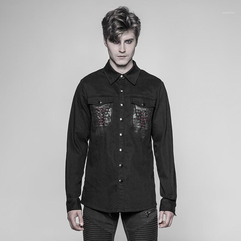 

Personality Motocycle Streetwear Blouse Mens Gothic Fashion Cowboy Long Sleeve Turn-down Collar Shirts Punk Rave Men's Casual, Black