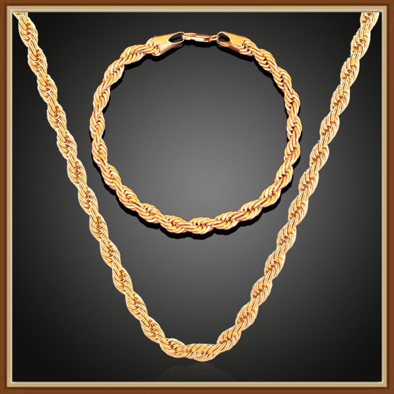 

Earrings & Necklace Jewelry Sets 2pcs/set Twisted Link Chain Hip Hop Bracelet Set Gold Silver Color Choker Men Punk Necklaces SetEarrings, As pic