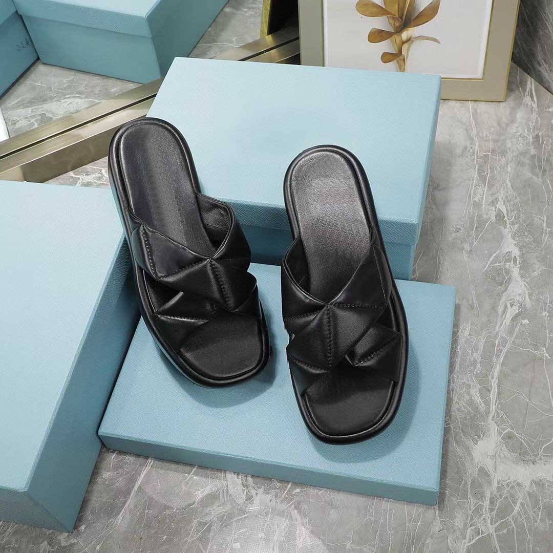 

2022 Women Casual Platform Slippers Leather Designer Home Office Crossover Slipper Girls Suede Covered Platform Sandals Size 35-40