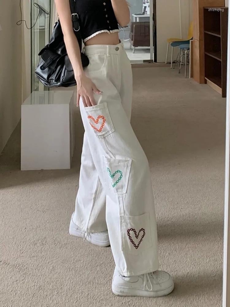 

Women' Jeans White Y2k Summer Emo Loose High Waist Show Thin Street Love Straight Wide Leg Long Pants Women' Woman ClothesWomen