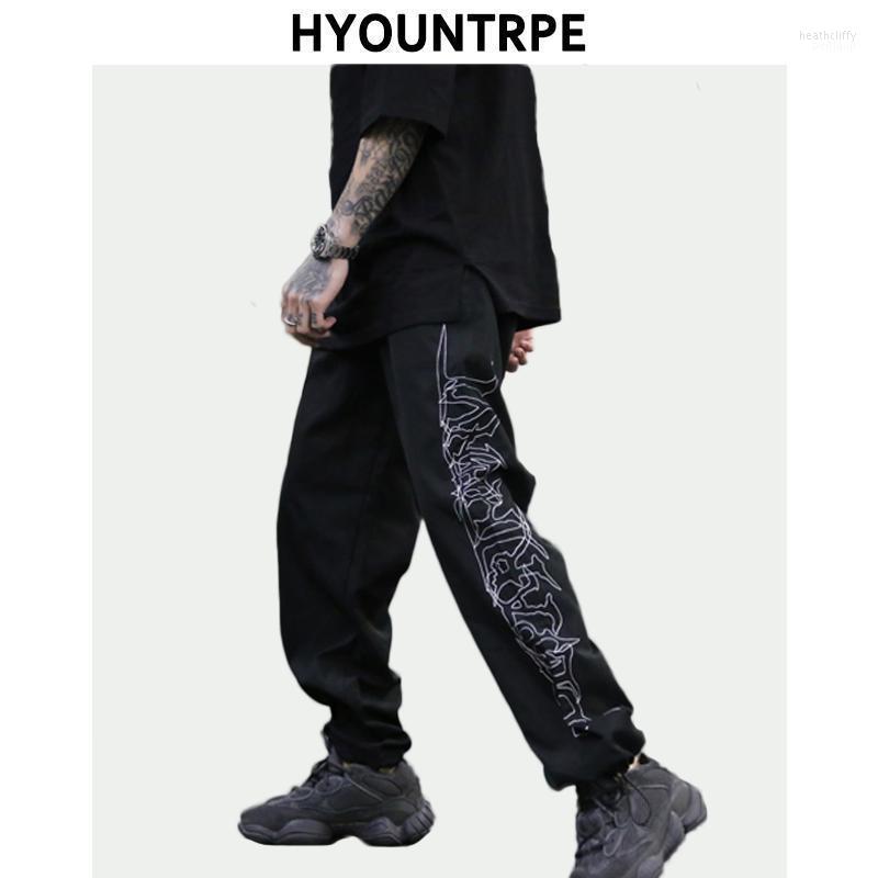 

Men's Pants Hip Hop Loose Fit Elastic Waist Fashion Embroidery Ankle Mens 2022 Spring Summer Casual Sportwear JoggersMen's Heat22, Black