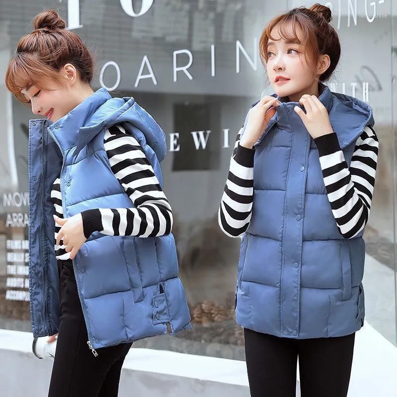 

Women' Vests 2022 Down Cotton Jacket Hooded Vest Women Autumn Winter Short Coat Padded Jackets Waistcoat Red Black Blue Fashion Outwear Luc