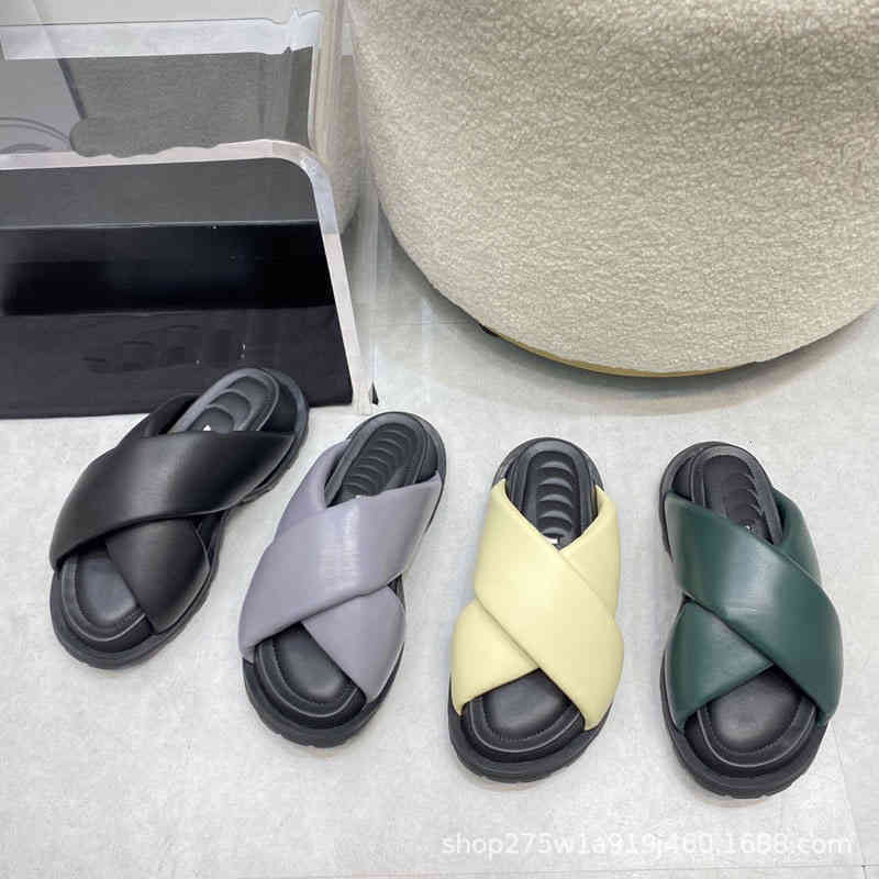 

Slippers spring and summer Jil cross belt padded open toe raised thick soled leather slippers women wear cool outside in, 1# shoe box