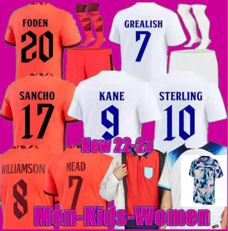 

2022 2023 Angleterre English soccer jersey KANE STERLING RASHFORD MEAD SANCHO GREALISH MOUNT FODEN SAKA 22 23 national football shirt women men kids kit sets uniform