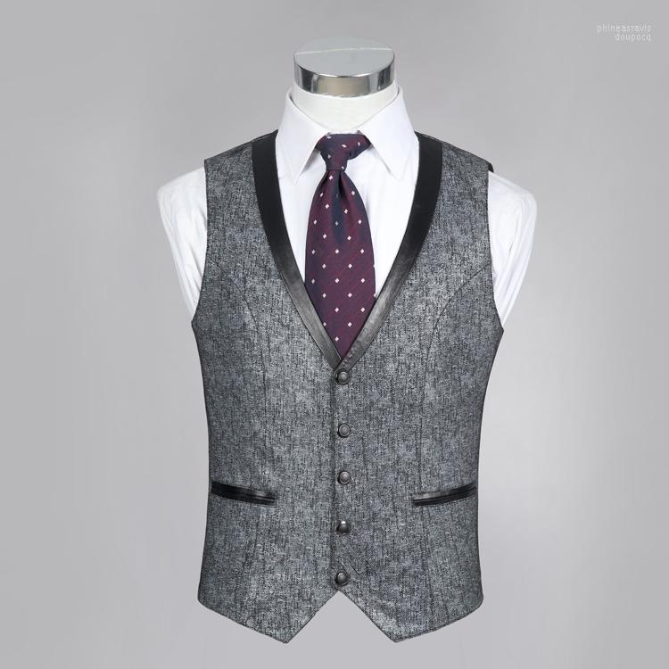 

Men's Vests Slim Fit Mens Genuine Vest Gray Print Casual Business Suit Sheepskin Real Leather Waistcoat Tops High Quality Phin22