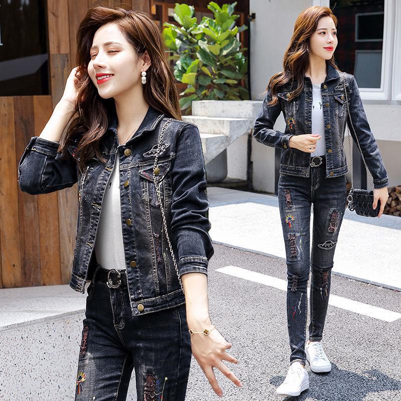 Women's Two Piece Pants Good Two-piece Set Women's Demin Jacket And Spring Autumn 2-Piece SetWomen's