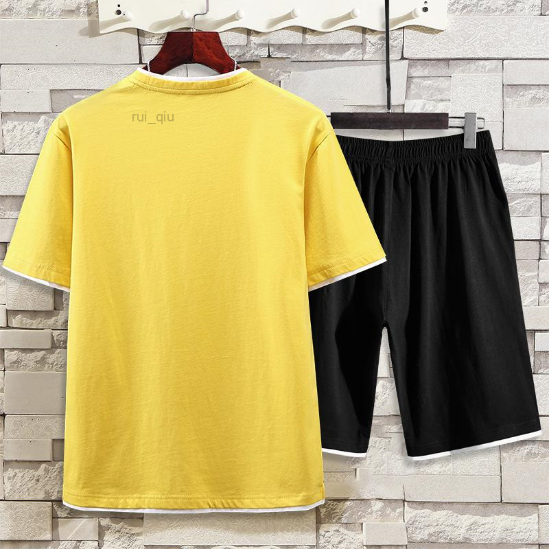 

WWKK Men's Tracksuits 2022 Men Summer Sportswear Sets Short Sleeve T-shirts Pants Fashion Casual ShortsT-shirts 2 Pieces, Yellow