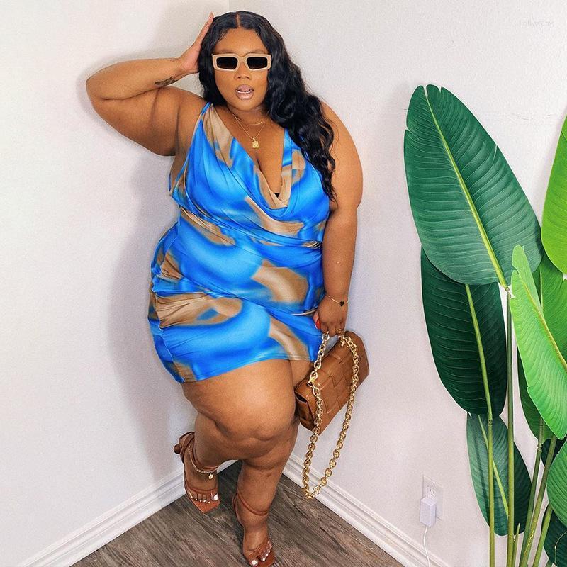 

Plus Size Dresses Fashion Skinny Sexy Mini Dress Summer Print Sling Casual V Neck Elegant Vacation Beach Picnic Party Women 5XLPlus Holl22, Blue