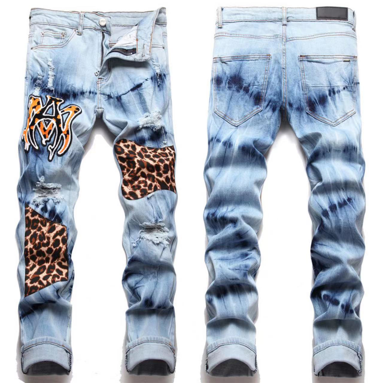 

Wash Distressed Patches Jeans Denim Pants Slim Fitness Man, 3317