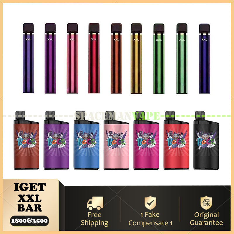 

100% Original Iget XXL 1800 Iget Bar 3500 Puffs Disposable Vape E Cigarette With 30 & 13 Colors Optional 7 And 12 ML Pre-filled vs Gunnpod
