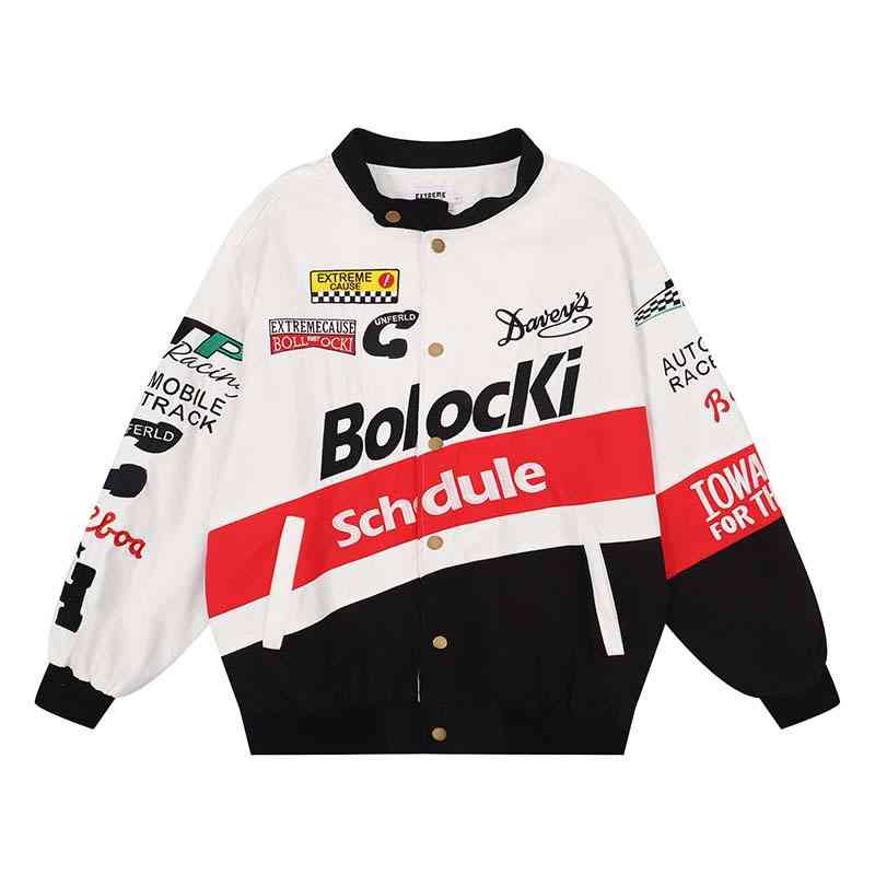 

2022 Men Streetwear Jacket Coat American Embroidery Letter Harajuku Casual Spring Stitching Motorcycle Outwear New, White