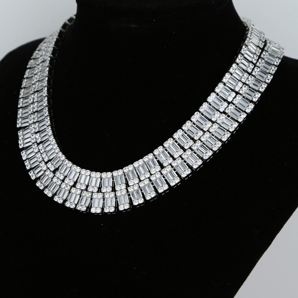 

New 10mm Silver Color Square Zircon Lovely Choker Necklace Iced Out Stainless Hip Hop Women Bling 5A CZ Tennis Chain Necklaces