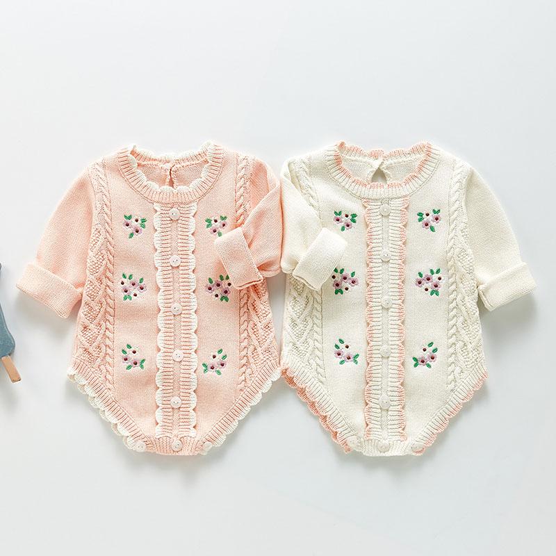 

Jumpsuits Spring Autumn Baby Girls Long Sleeve Rompers Jumpsuit Clothes Embroidery Kids Girl Knit RompersJumpsuits, 213h02 brown