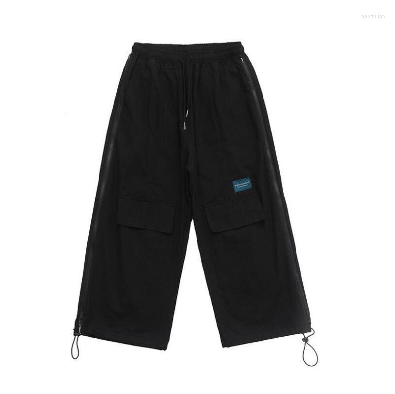 

Men's Pants Cargo For Men With Large Pockets Wide Legs And Nine-minute Baggy French Straight Hip Hop Street SlacksMen's Naom22, Black