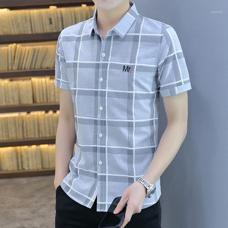 

Men's Casual Shirts 2022 Summer Thin Short Sleeve Shirt Korean Fashion Brand Striped Half Handsome Inch, Gray