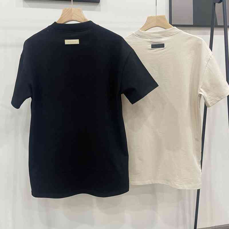 

2022 Summer Fog Fearofgod Double Thread Men Women 1977 Couple Flocking Loose T-shirt Letter Short SleeveEuropean American fashion all-match t-shirts for men and women, Milk-white