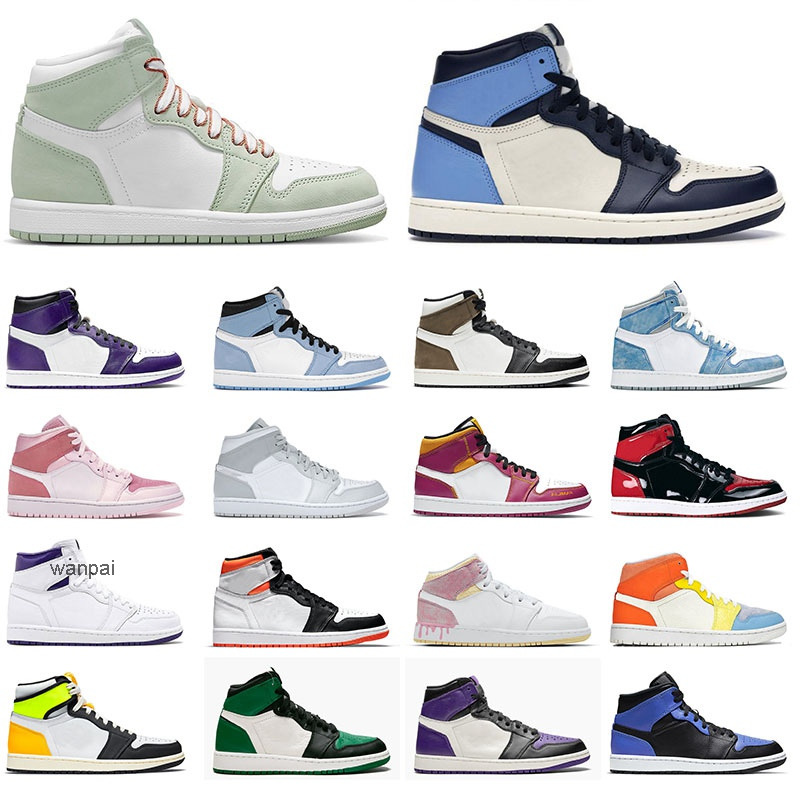 

University Blue High OG 1s Basketball Shoes Mid Familia Men Women Trainers Arrival Paint Drip Obsidian White Sports Original Jumpman 1, # high og court purple 36-46