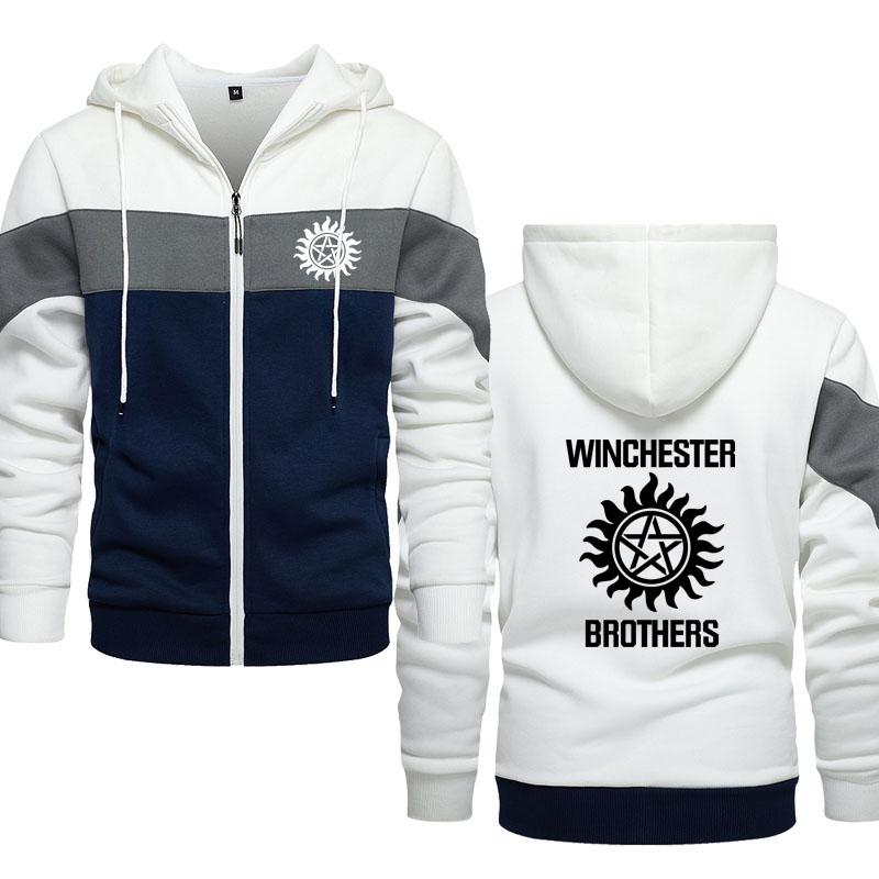 

Men' Hoodies Winchester Brothers Logo Print Casual Zipper Sweatshirts Male Tracksuit Spring Autumn High Quality Color Block Men, Blue