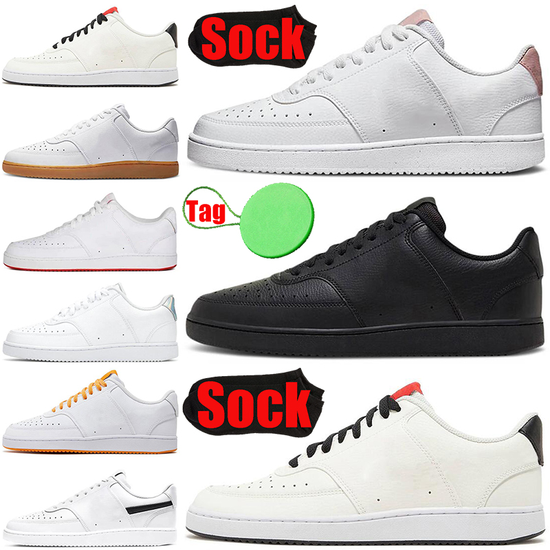 

With Sock Tag Court Vision low running shoes for mens womens triple black white Gum Photon Dust men women sneakers trainers sports runners top, #5 white gum