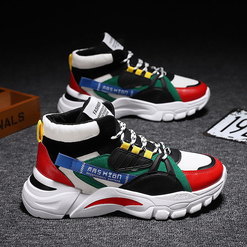 

Spring and Autumn New Sports Shoes Motorcycle Boots High-top Men's Korean Version of The Trend Casual Breathable Dad Shoes All-match, Black