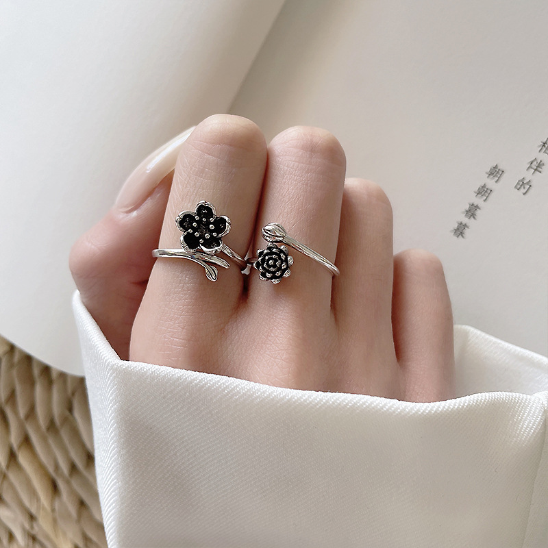 

Band 925 Silver Ring Non-Fading Thai Silvers Vintage Open Rings Index Finger European and American Niche Ladies Little Finger