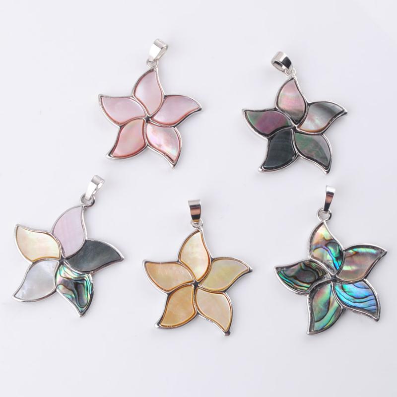 

Pendant Necklaces Natural Zealand Abalone Shell Gem Stone Beads Pentagram Women Men Jewelry 1PCS QBN366