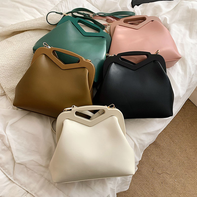 Vintage Women PU Leather Shell Handbag Luxury Designer Clip Bags Winter Female Crossbody Bags Green Yellow Shoulder