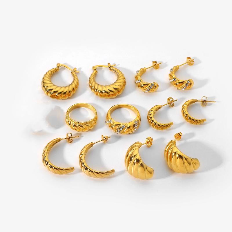 Hoop Huggie Trendy Crossiant Anneaux Zirconic Twist Boucles d'oreilles 18K Plaqué Or Cercle En Acier Inoxydable Bijoux Ensembles WomenHoop Huggie